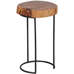 KADIMA DESIGN Beistelltisch AKOLA Massiv-Holz Akazie Wohnzimmer-Tisch Metallbeine Landhaus-Stil Baumstamm-Form Echt-Holz