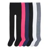 TupTam Strumpfhose Mädchen Bunt Gemustert 6er Pack – Warme Strickstrumpfhosen für Herbst und Winter, Farbe: Schwarz 2x Dunkelblau Weiß Grau Pink, Größe: 104-110 - 104-110