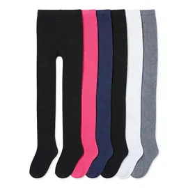TupTam Strumpfhose Mädchen Bunt Gemustert 6er Pack – Warme Strickstrumpfhosen für Herbst und Winter, Farbe: Schwarz 2x Dunkelblau Weiß Grau Pink, Größe: 104-110 - 104-110