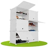 Juskys Schuhschrank 6 Würfel & Türen - Kunststoff Schrank für 24 Paar Schuhe - Steckregal Weiß