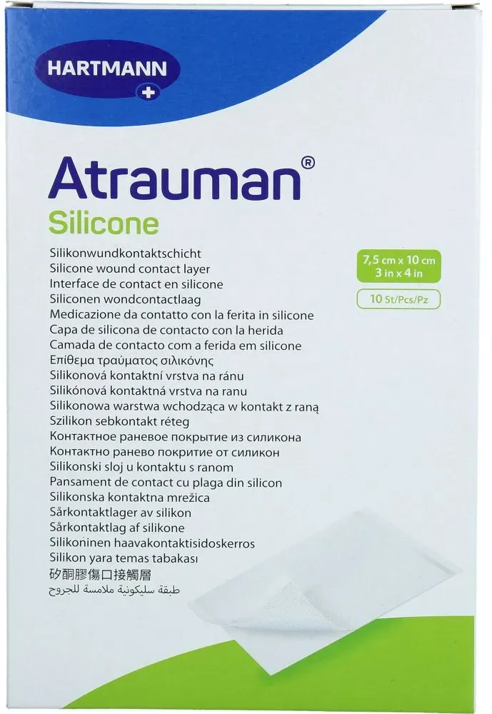 ATRAUMAN Silicone steril 7,5x10 cm Kompressen 10 St