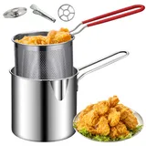 Mini Fryer Frittyer, Edelstahl-Fritteuchsen-Topf mit Anti-Scenen-Griff, Fritteuchsenpfanne mit Korb, Mini-Fritteuse für Tempura-Chips, Pommes, Fisch und Hühnchen