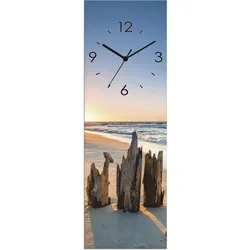 Wanduhr ARTLAND "Glasuhr Sonnenuntergang Strand Wellenbrecher", braun, B:20cm H:60cm T:1,8cm, Wanduhren, wahlweise mit Quarz- oder Funkuhrwerk, lautlos ohne Tickgeräusche