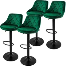 ML DESIGN modern liv 4er Set, Bezug aus Samt, Grün, Gepolsterter Barstuhl mit Rückenlehne und Fußstütze, Tresenhocker höhenverstellbar 62-82 cm, 360° drehbar, Bistrohocker Hocker Drehstuhl Barstühle