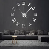 R&M ORIENT® 3D Wanduhr große Moderne Mute DIY – Römische Ziffern – Luxus Dekoration Geschenk – Wandtattoo – Uhren für Büro Wohnzimmer Schlafzimmer Dekoartikel Home Office Quarzuhr (C-Silber)