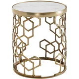 FineBuy Beistelltisch Echter Marmor Weiß Gold 46 x 46 x 55 cm