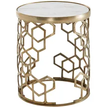 FineBuy Beistelltisch Echter Marmor Weiß Gold 46 x 46 x 55 cm