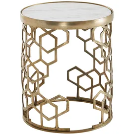 FineBuy Beistelltisch Echter Marmor Weiß Gold 46 x 46 x 55 cm