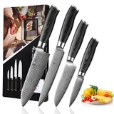 Wakoli Mikata Damastmesser Set 4-tlg. 18 cm Santokumesser/Schinkenmesser/Gemüsemesser Schwarz/Silber