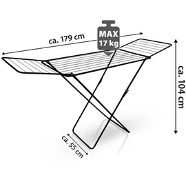 BigDean Wäscheständer Schwarz zusammenklappbar 18m Trockenlänge – Wäschetrockner Ständer mit X-Beinen für stabilen Stand – Europe
