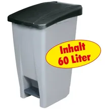 BRB-Lagertechnik BRB Tretabfalleimer mit Rollen, Inhalt 60 Liter, HxBxT 700x380x490 mm, Korpus grau, Deckel schwarz