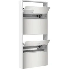 vidaXL Schuhschrank mit Spiegel 63 x 134 x 17 cm hochglanz-weiß / weiß