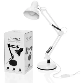 DA LIGHT Retro Tischlampe mit gelenkarm aus Metall, 5.5W LED E14 inkl, Schreibtischlampe Nachttischleuchte Leselampe, Weiß