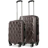 Handgepäck-Trolley SPARSET Handgepäck(55cm) + Checkin-Trolley(65cm), 4 x 360° Zwillingsollen, Handgepäck, Hartschalenkoffer, Kabinentrolley -Braun - Braun