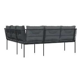vidaXL Gartensofa in L-Form mit Kissen Schwarz Stahl und Textilene