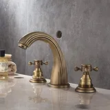 Wasserhahn Wasserhahn Retro Antik Bronze Messing Bad Wasserhahn 3-teilig Doppelgriff Deckmontage Wasserhahn