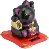 Jwthee Winkende Glückskatze mit Arm, kleine solarbetriebene Winkekatze, chinesische Glückskatze mit Winkearm, Glückskatzenstatue, japanische Maneki-Neko-Statue für Zuhause, Autodekoration (Schwarz)