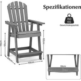 Costway Hoher Adirondack Stuhl Gartenstuhl 85 x 85 x 119 cm grau
