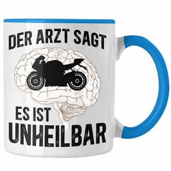 Trendation Tasse Trendation – Motorradfahrer Geschenk Männer Motorrad Tasse mit Spruch Kaffeetasse für Biker Herren blau