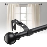 Gardinenstange 70-210cm,Gardinenstange Schwarz Matt 16mm, Gardinenstange Ausziehbar Vorhangstange mit Halterungen,Stabile Gardinenstangenset für Schlafzimmer, Wohnzimmer,Küche