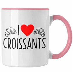 Trendation Tasse Tasse „I Love Croissants“ Lustiges Geschenk für Croissant-Liebhaber Fr rosa