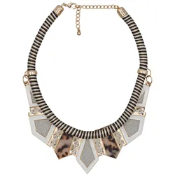 Steuer Modeschmuck Collierkette Textilcollier gestreift, mit Metallelement goldfarben