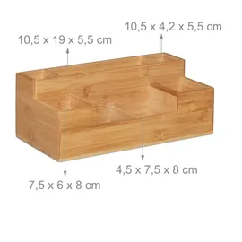 Relaxdays Schreibtisch Organizer, 7 Fächer, Bambus-Organizer, Büro, Küche, Bad, Tischorganizer HBT 11x30x15cm, Natur