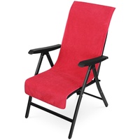 JEMIDI Frottee Schonbezug für Gartenstuhl 60x130cm - Stuhl Auflage mit Kapuzenüberschlag waschmaschinenfest - Auflagen für Hochlehner - Rot