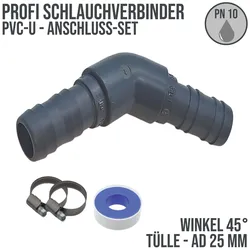25 mm PVC PROFI Winkel 45° Schlauch Verbinder Stutzen Tülle Pool Teich Garten - ...