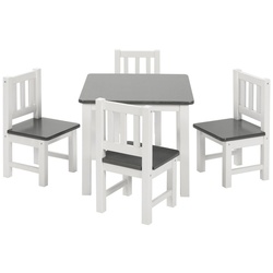 BOMI Kindersitzgruppe Kindersitzgruppe Amy (4 Stühle), (5-tlg), Kindertischgruppe aus Holz (Tisch und 4 Stühle, 5-tlg) grau|weiß