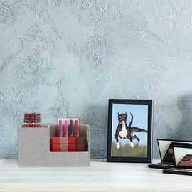 Relaxdays Schreibtisch Organizer, Leinen-Optik, grau