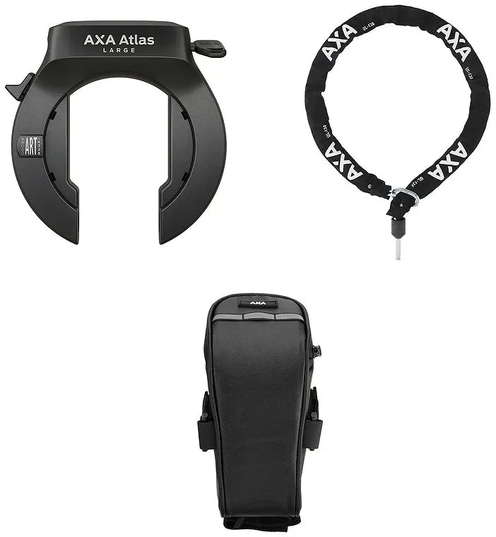 AXA Rahmenschloss Set Atlas NAZ inkl. Kette ULC (130 cm) und Tasche 58 mm schwar...