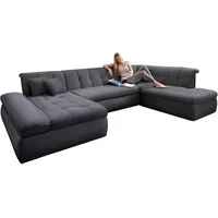 Wohnlandschaft DOMO COLLECTION "NMoric im XXL-Format, B/T/H: 353/216/80 cm, incl. Zierkissen U-Form" Sofas Gr. B/H/T: 353cm x 80cm x 216cm, Chenilleoptik, Ottomane rechts, ohne Funktion, grau wahlweise mit Bettfunktion und Armlehnenverstellung