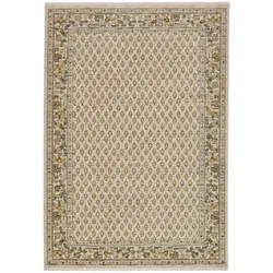 Wollteppich THEKO "Mir", beige, B:100cm H:10mm L:140cm, Schurwolle, Nylon, Teppiche, Kurzflor, Orient-Optik, mit Bordüre & Fransen, 90% Wolle, pflegeleicht