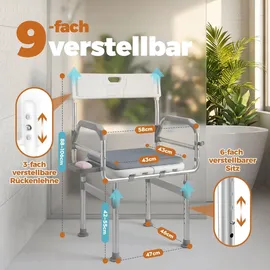 HOMECALL Duschstuhl Faltbar mit Armlehnen Höhenverstellbar weiß