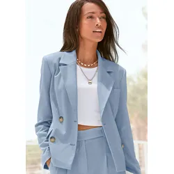 Kurzblazer, mit doppelreihigem Knopfverschluss, Damenblazer, sportlich-elegant, Gr. 46, hellblau, , 28751146-46