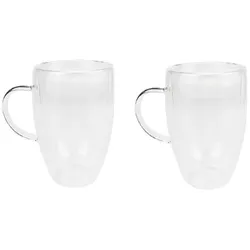 2er Set Doppelwandiges Thermoglas mit Henkel Teetassen Doppelwand