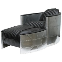 JVmoebel Sessel, Sessel Hocker Vintage Leder Luxus Echtleder Retro Design schwarz