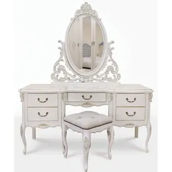 Casa Padrino Luxus Barock Schminktisch Set Weiß / Hellgrau - Barock Schlafzimmer Möbel