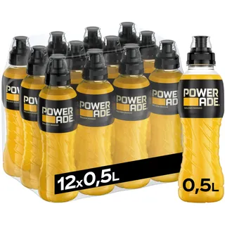 Powerade Sports Golden Mango, kalorienarmes Sport Getränk mit Mango-Geschmack, mit Elektrolyten, Sport Drink in stylischen Einweg Flaschen, 500 ml (12er Pack)