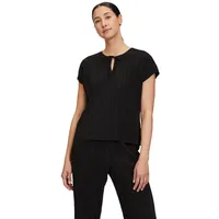 Cartoon Casual-Shirt mit V-Ausschnitt in Schwarz | Gr.: 40