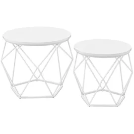 VASAGLE Couchtisch rund Weiß Holz 50 x 40 cm