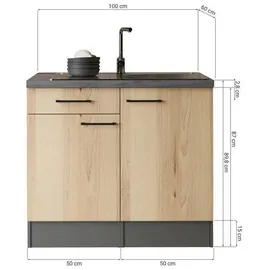 Respekta Miniküche 100 cm Elektrokochfeld links grau