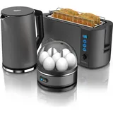 Arendo - Wasserkocher mit Toaster und Eierkocher SET Edelstahl Grau Wasserkocher 1,5L 40° - 100°C, Toaster 4 Scheiben LED-Display 6 Bräunungsgrade