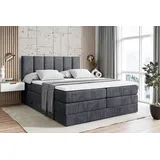 altdecor Boxspringbett mit 2 Matratzen und Topper - 180x200 cm - BOXI1 KING - Dunkelgrau Samt - Polsterbett mit, H3- und H4- Matratzen, Bettkasten ... - Dunkelgrau