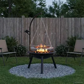 vidaXL Feuerschale mit verstellbarem Grillrost Ø 107,5 cm Schwarz