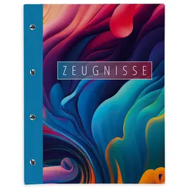 itenga Zeugnismappe 33105951, mit Motiv, A4, Buchschrauben erweiterbar, bunte Wellen, 12 Hüllen