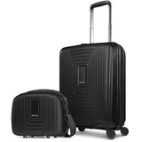 Redolz Essentials 14 Kofferset 2 tlg. Kabinentrolley mit Dehnfalte & Beautycase black metallic