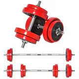 MC Star Hantel-Set 20KGS 2-IN-1 verstellbare Hanteln & Langhanteln Rot Schwarz, (für Zuhause Fitness & Muskeltraining 21,5x21,5x3,8cm) rot