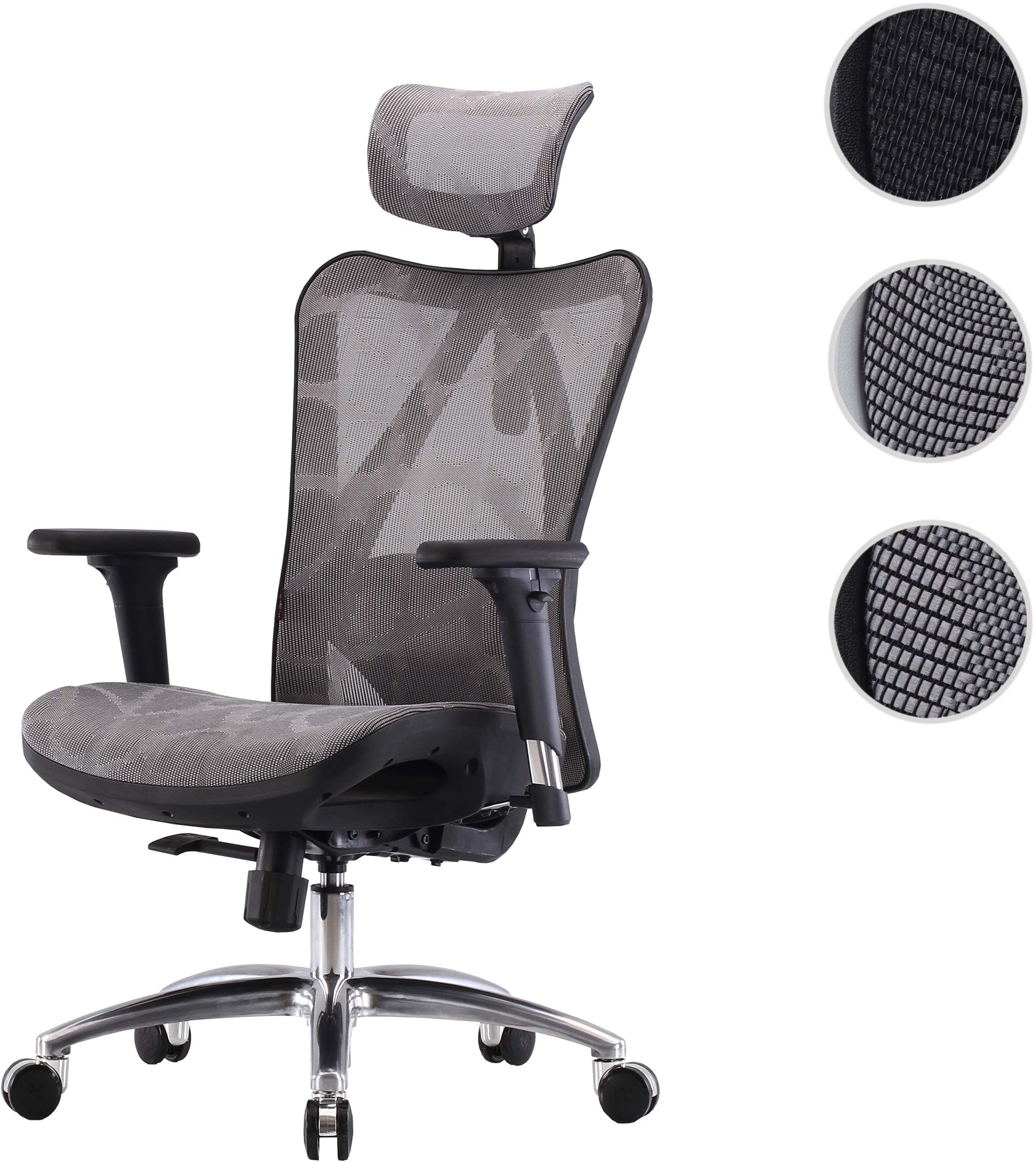 SIHOO Bürostuhl Schreibtischstuhl, ergonomisch, verstellbare Armlehne,  150kg belastbar ~ Bezug grau, Gestell schwarz von Heute-Wohnen